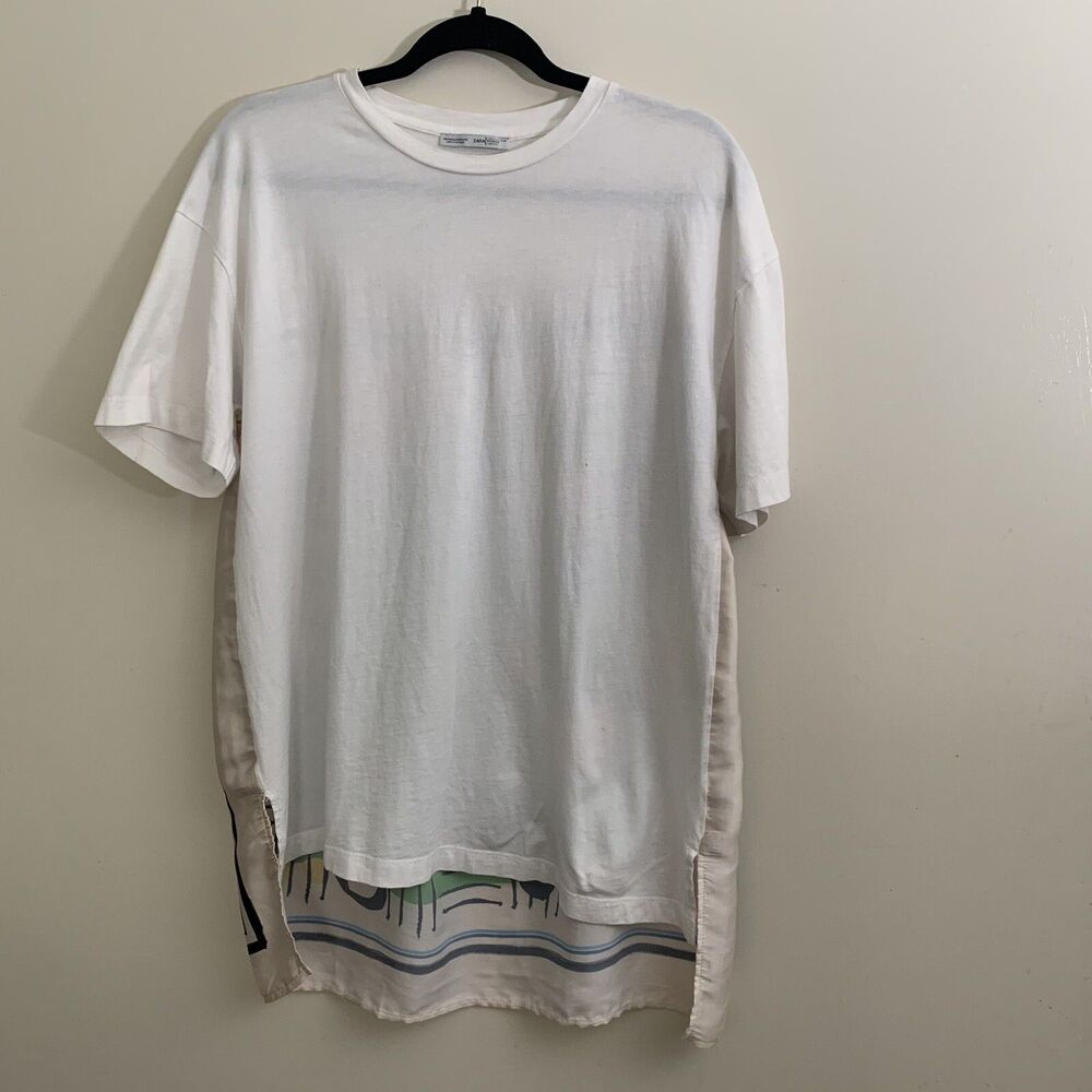 Zara Scarf White multicolor Tshirt Short Sleeves Women’s Size Medium